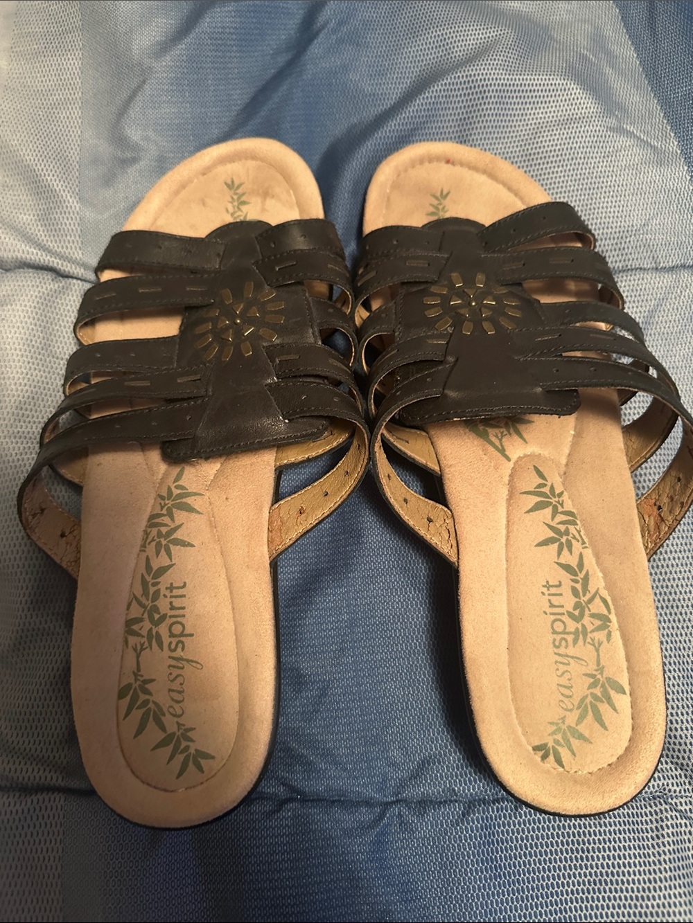 Easy Spirit Brown Multi-Strap Floral Cutout Slide Sandals